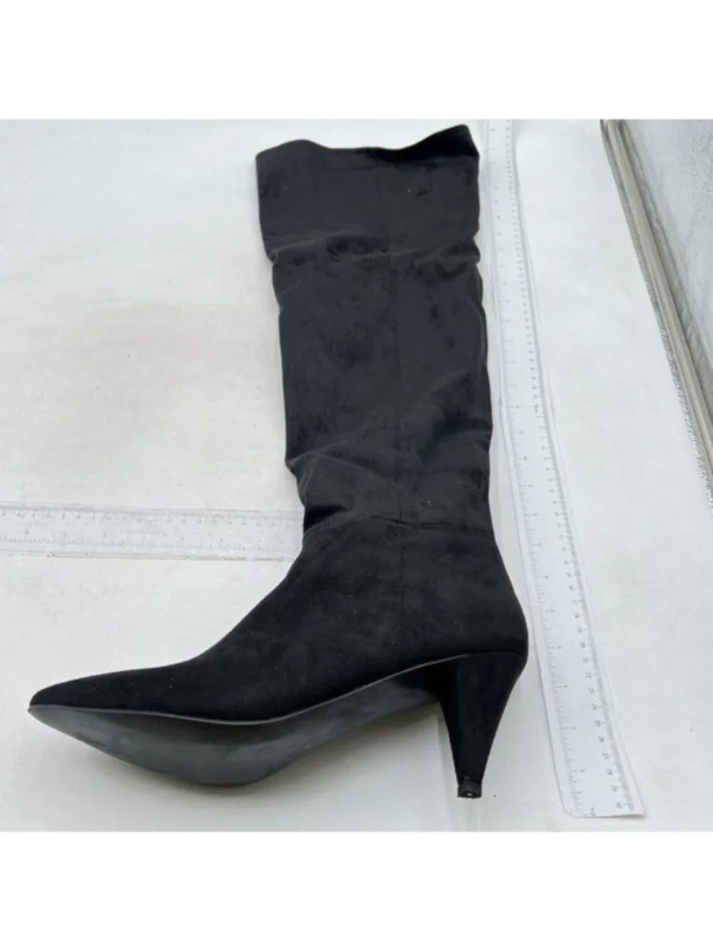 Knee High Boots Women Kitten Heel Pointed Toe Tall Boot for Women Black Suede